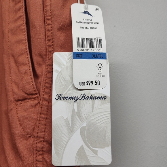 New Tommy Bahama Cargo Shorts Men Size XLT Orange Pockets Elastic Waist Cotton - Picture 7 of 7